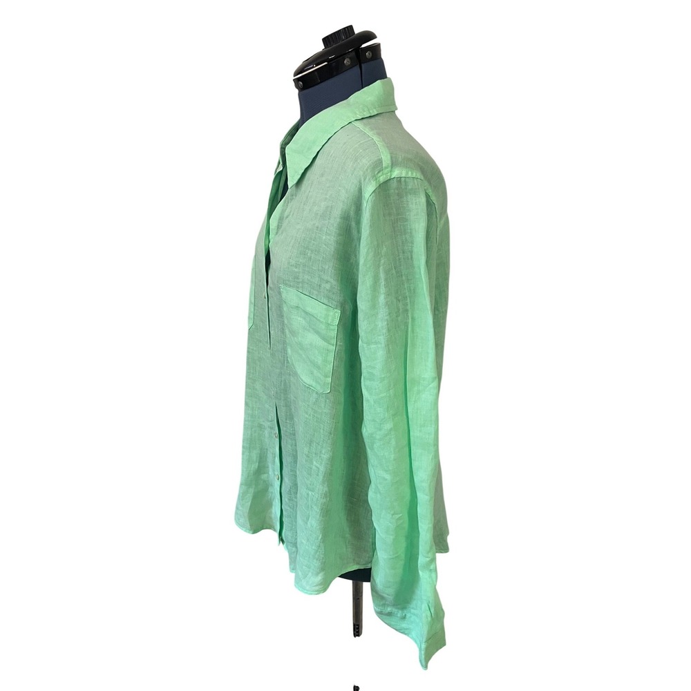 Lilly Pulitzer Sea View Green Linen Button Up Shirt Coastal Resort Preppy XL - Picture 3 of 15